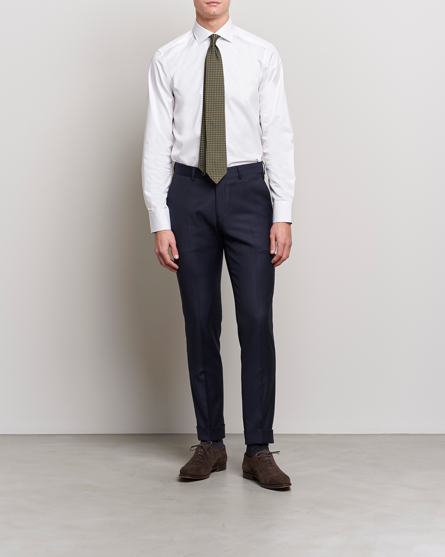 Men | Business Shirts | Stenströms | Slimline Cut Away Contrast Shirt White