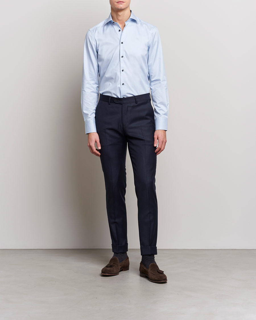 Hombres | Camisas de vestir | Stenströms | Slimline Cut Away Micro Stripe Contrast Shirt Blue