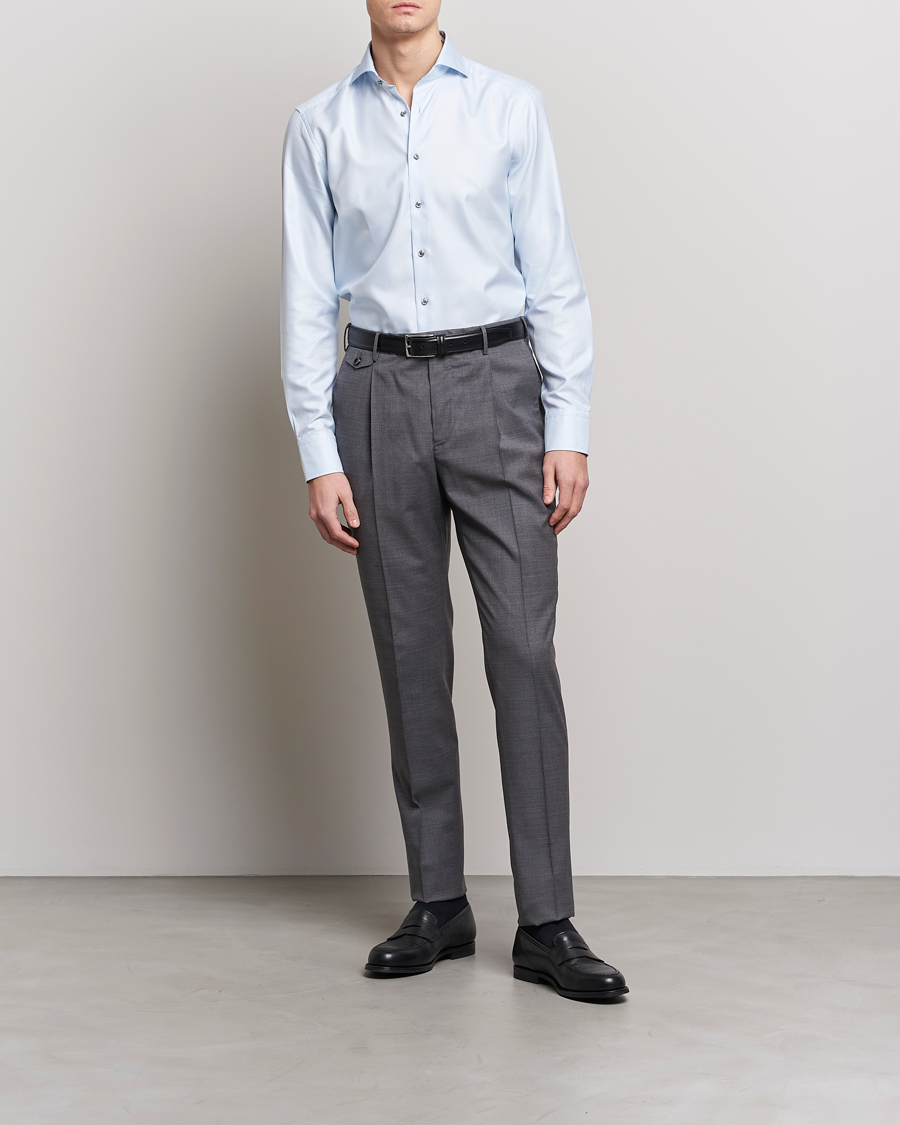 Hombres | Camisas | Stenströms | Slimline Houndstooth Contrast Shirt Blue