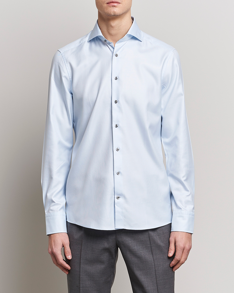 Hombres | Camisas | Stenströms | Slimline Houndstooth Contrast Shirt Blue