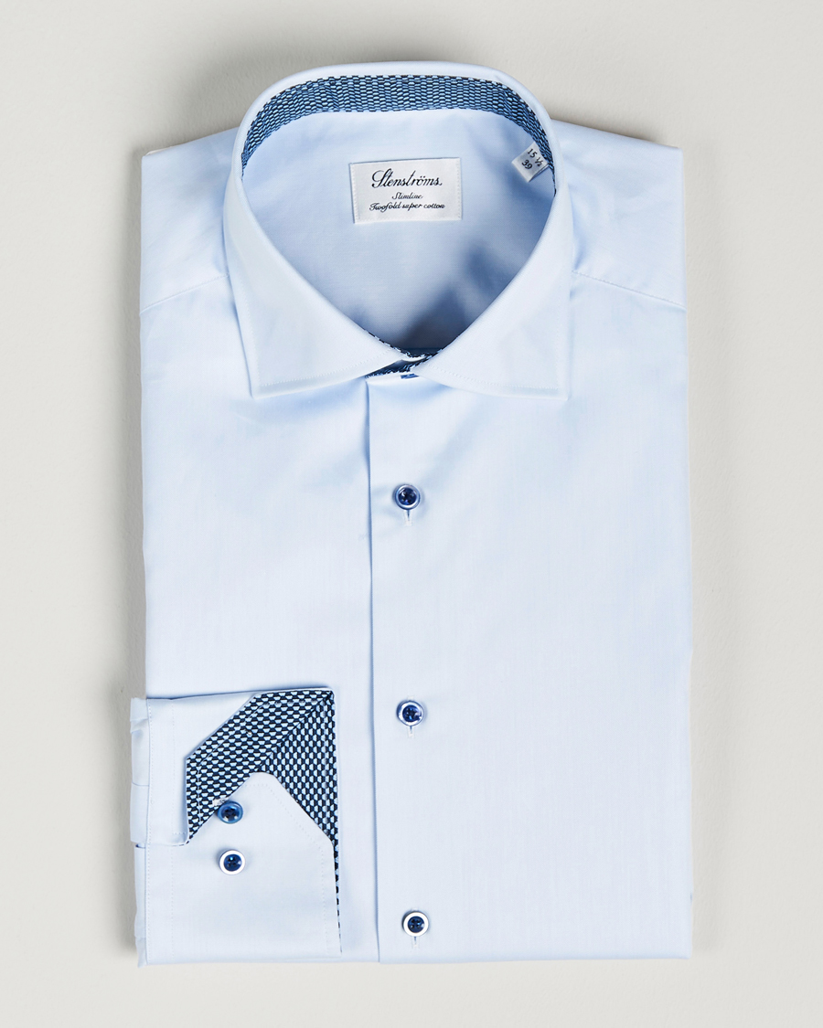Hombres | Camisas | Stenströms | Slimline Cut Away Contrast Shirt Blue