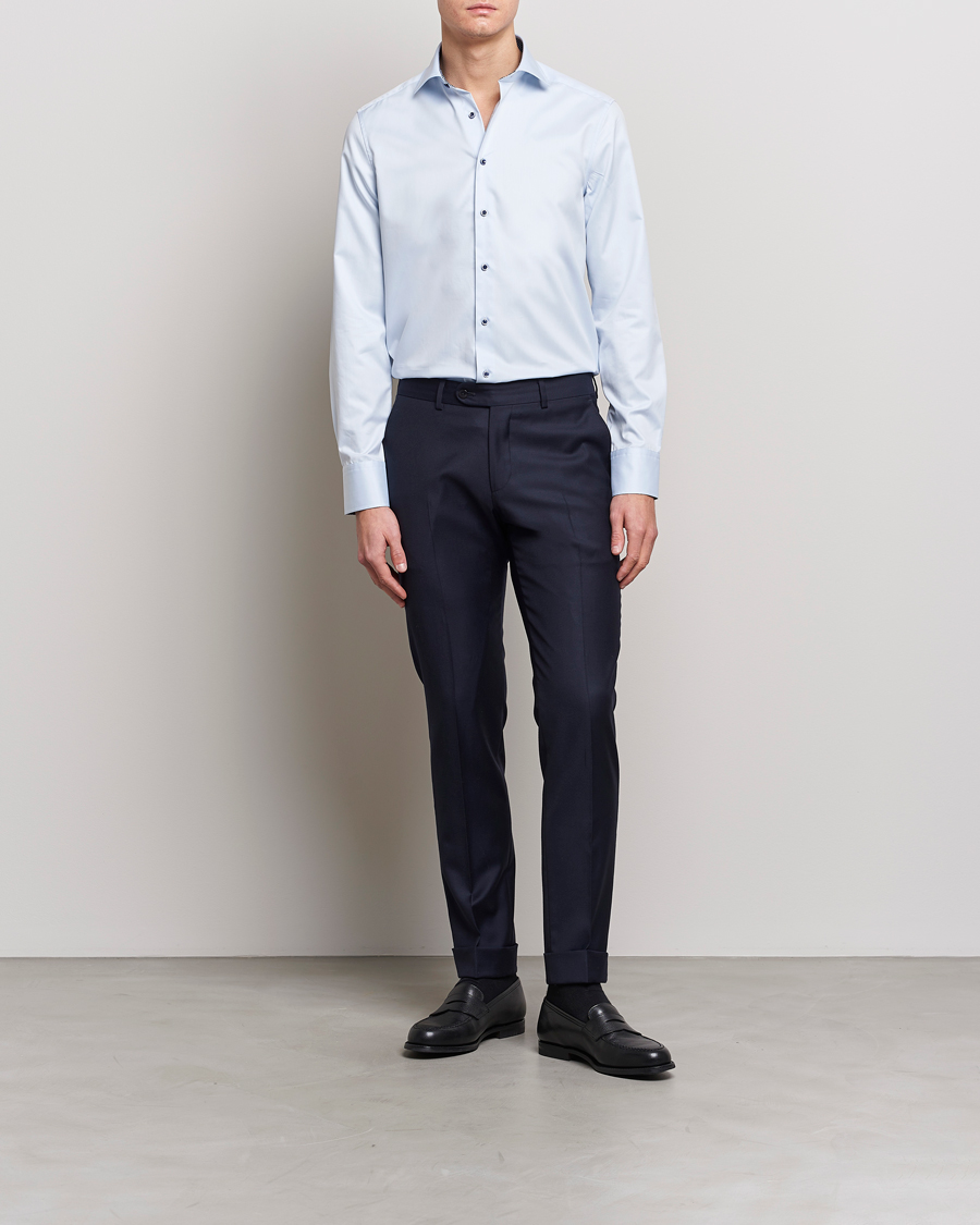 Hombres | Camisas | Stenströms | Slimline Cut Away Contrast Shirt Blue