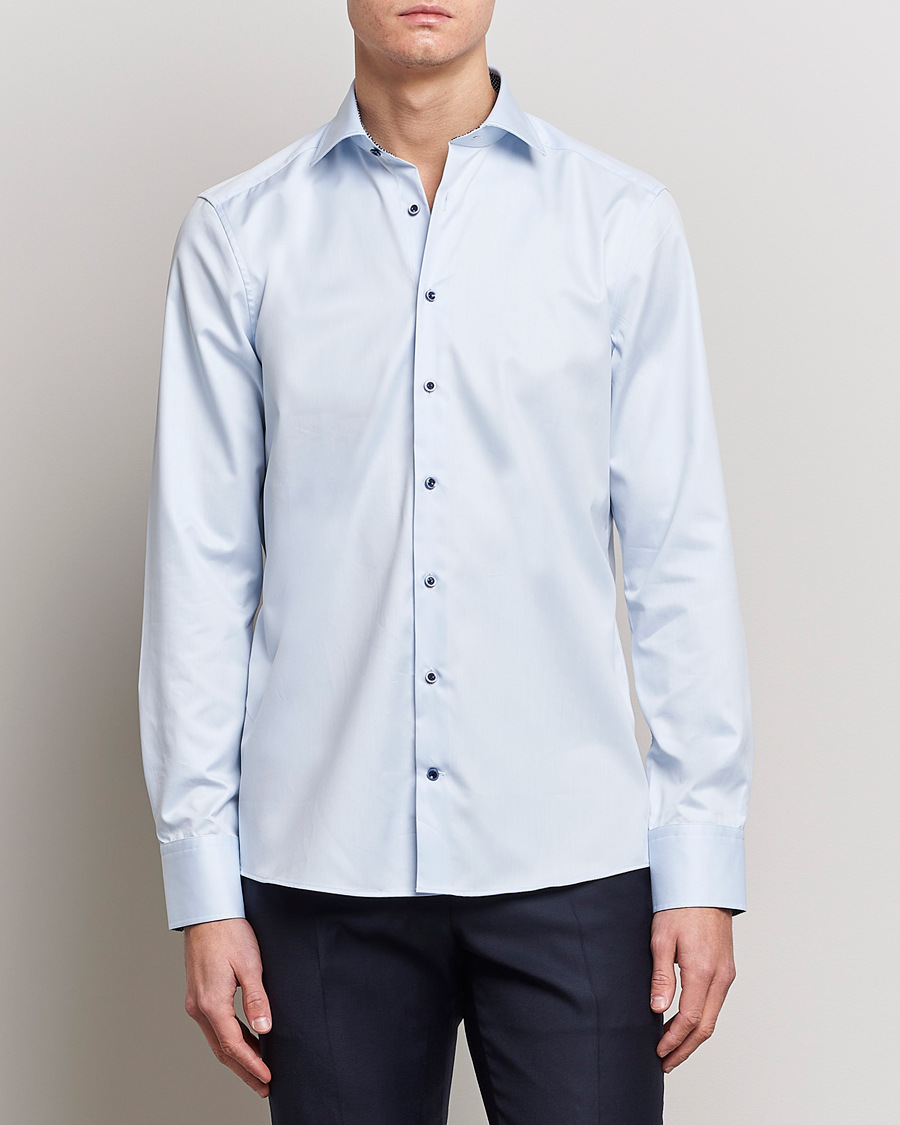 Hombres | Camisas | Stenströms | Slimline Cut Away Contrast Shirt Blue
