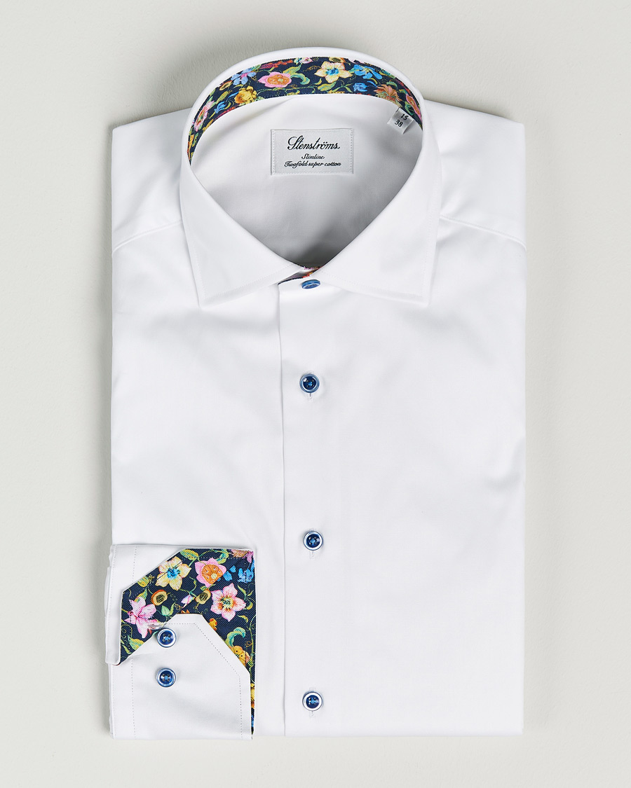 Hombres | Camisas | Stenströms | Slimline Cut Away Contrast Shirt White