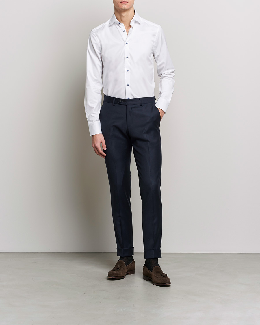 Hombres | Camisas | Stenströms | Slimline Cut Away Contrast Shirt White
