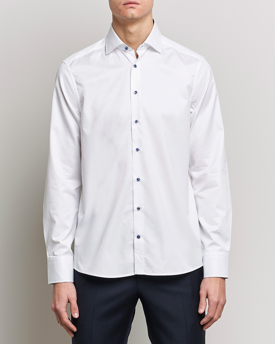 Hombres | Camisas | Stenströms | Slimline Cut Away Contrast Shirt White