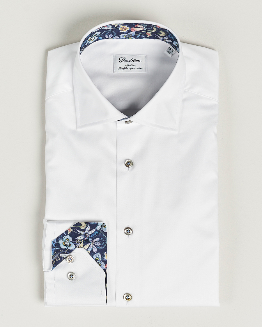 Hombres | Camisas | Stenströms | Slimline Cut Away Contrast Shirt White