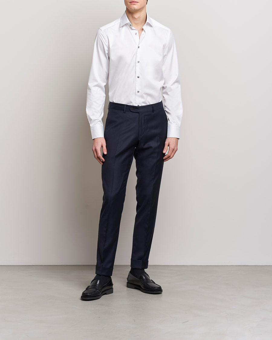Hombres | Camisas | Stenströms | Slimline Cut Away Contrast Shirt White