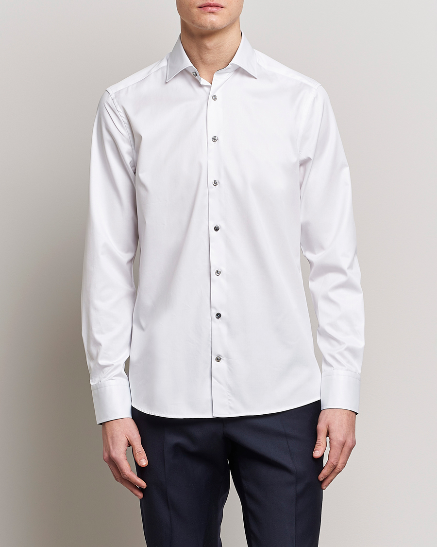 Hombres | Camisas | Stenströms | Slimline Cut Away Contrast Shirt White