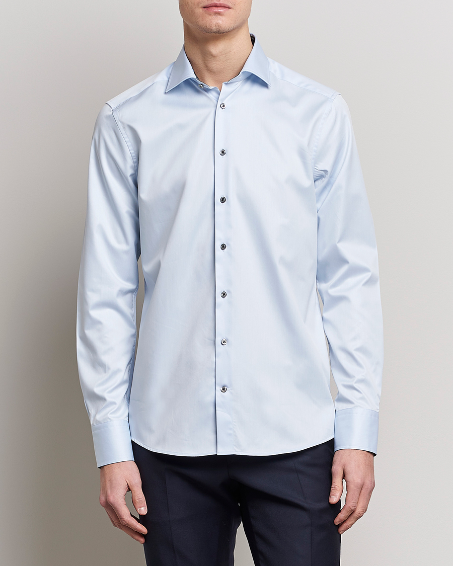 Hombres | Camisas | Stenströms | Slimline Cut Away Contrast Shirt Blue