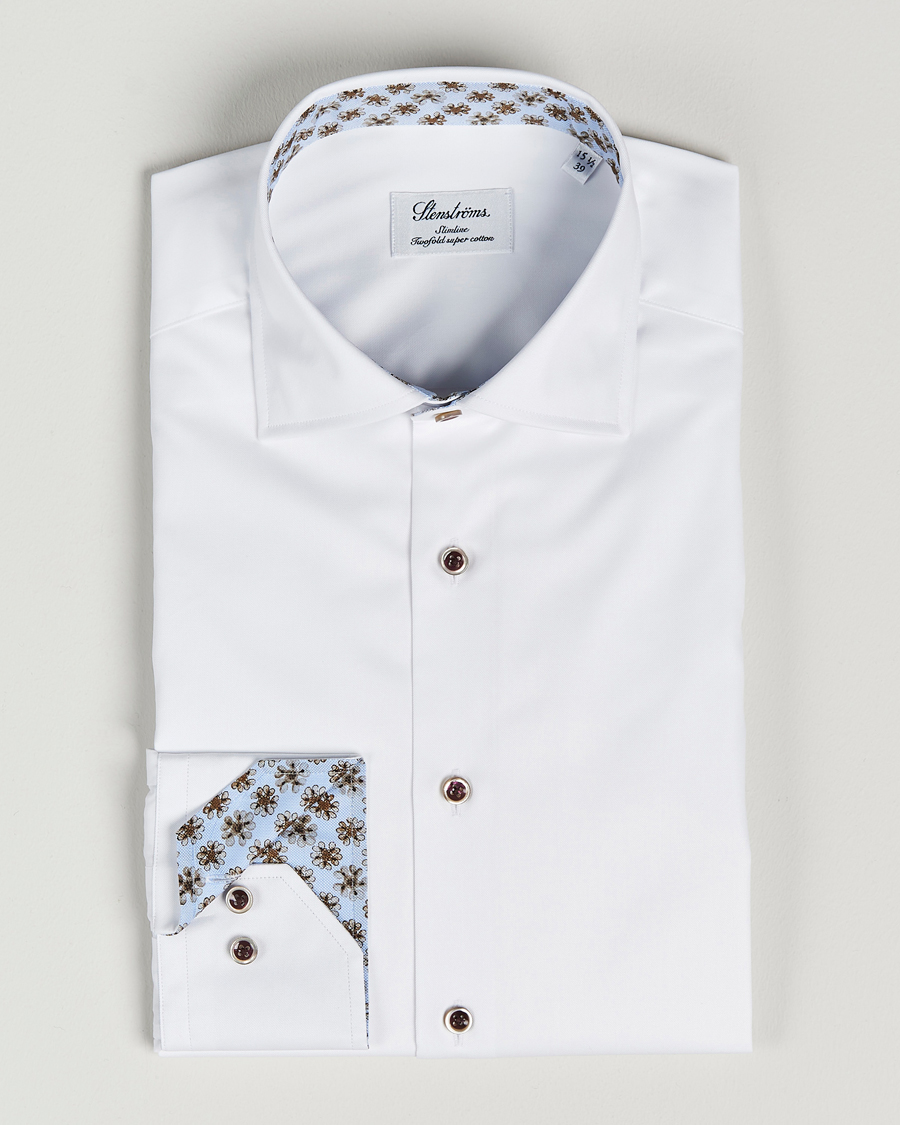 Hombres | Camisas | Stenströms | Slimline Cut Away Contrast Shirt White