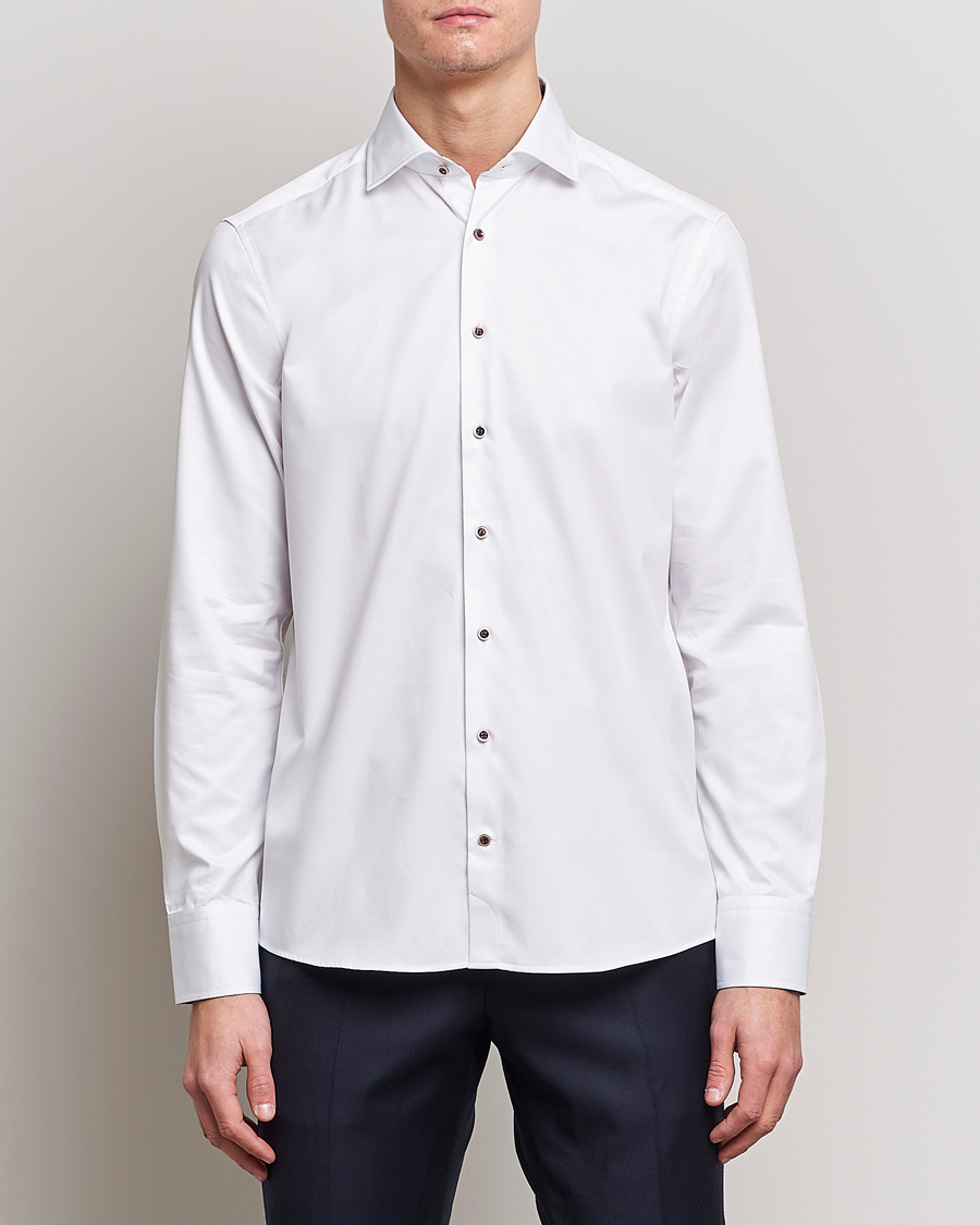 Hombres | Camisas | Stenströms | Slimline Cut Away Contrast Shirt White