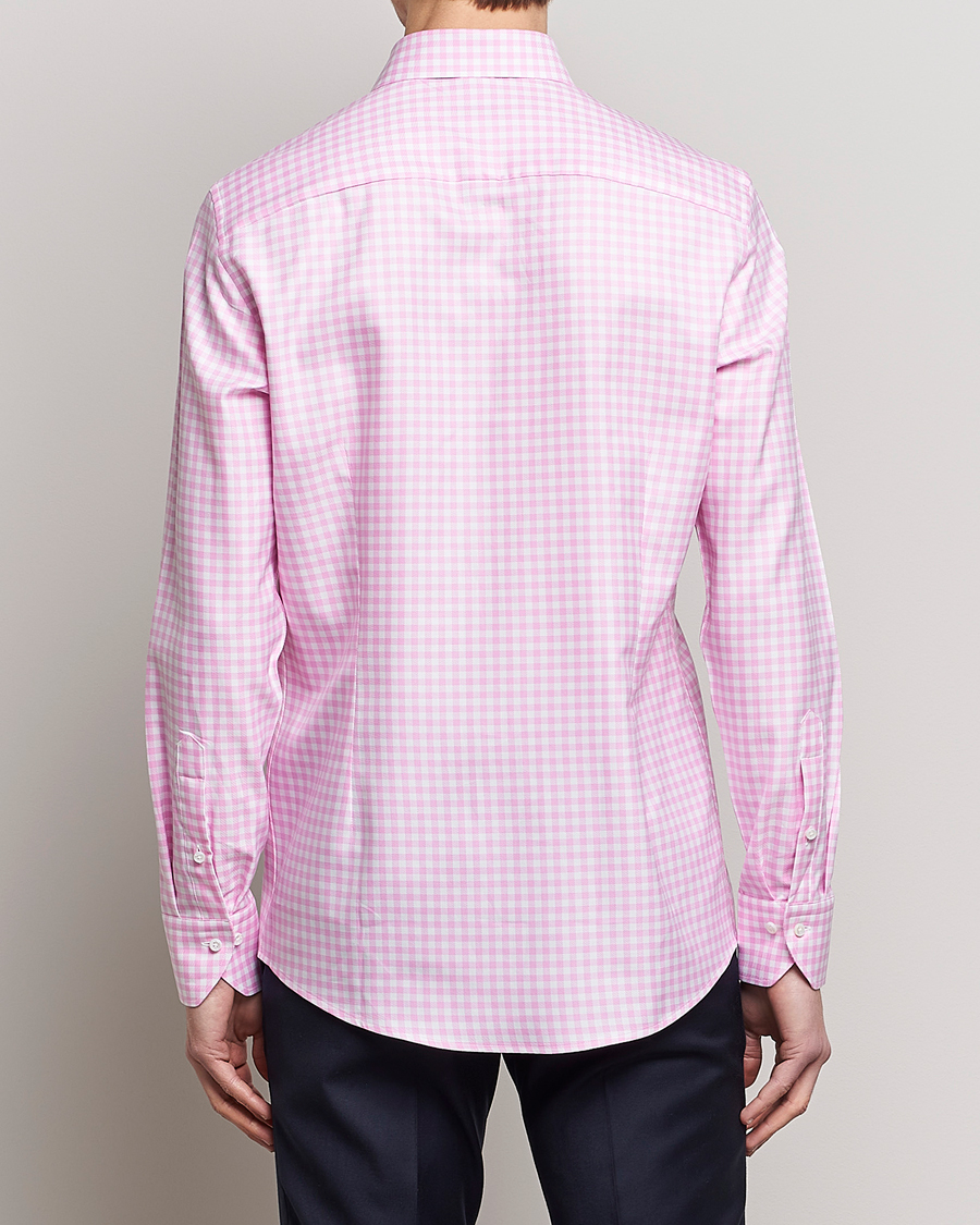 Hombres | Camisas | Stenströms | Slimline Checked Cut Away Shirt Pink
