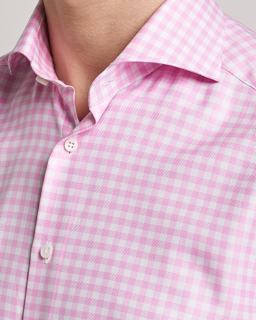 Hombres | Camisas | Stenströms | Slimline Checked Cut Away Shirt Pink