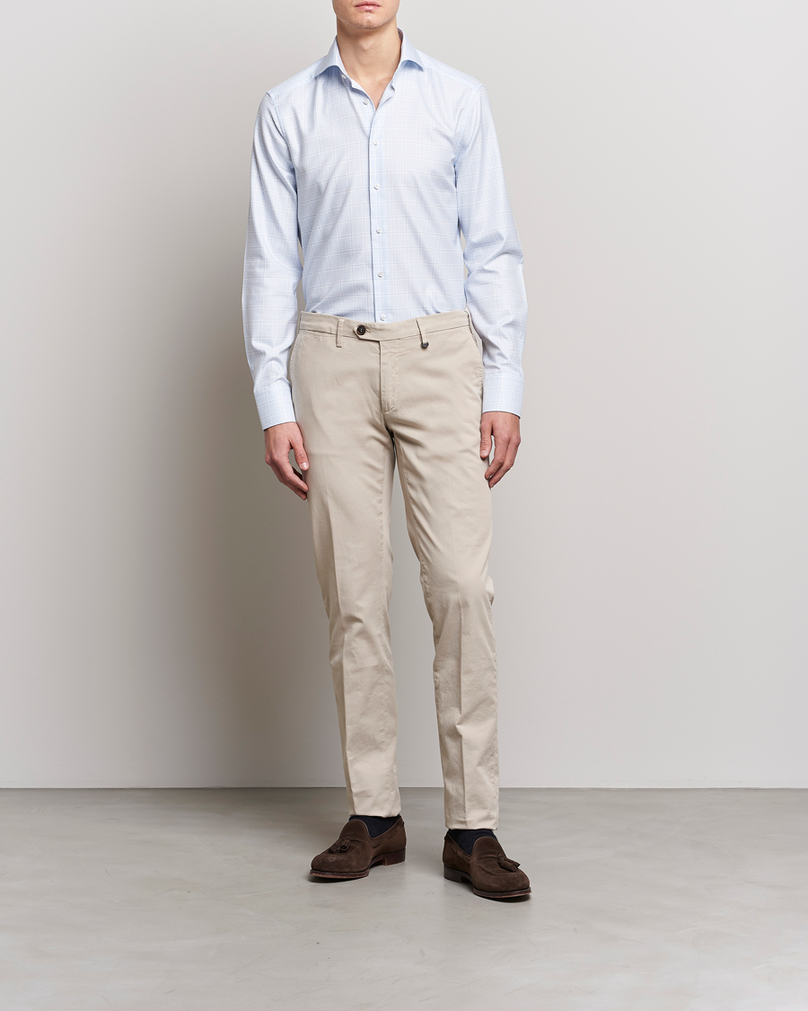 Hombres | Camisas | Stenströms | Slimline Multicheck Cut Away Shirt Light Blue