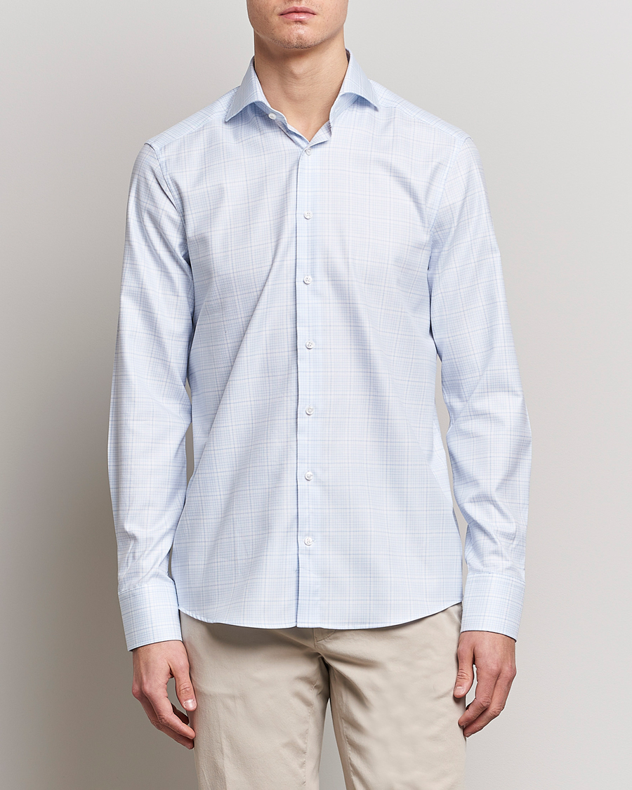 Hombres | Camisas | Stenströms | Slimline Multicheck Cut Away Shirt Light Blue