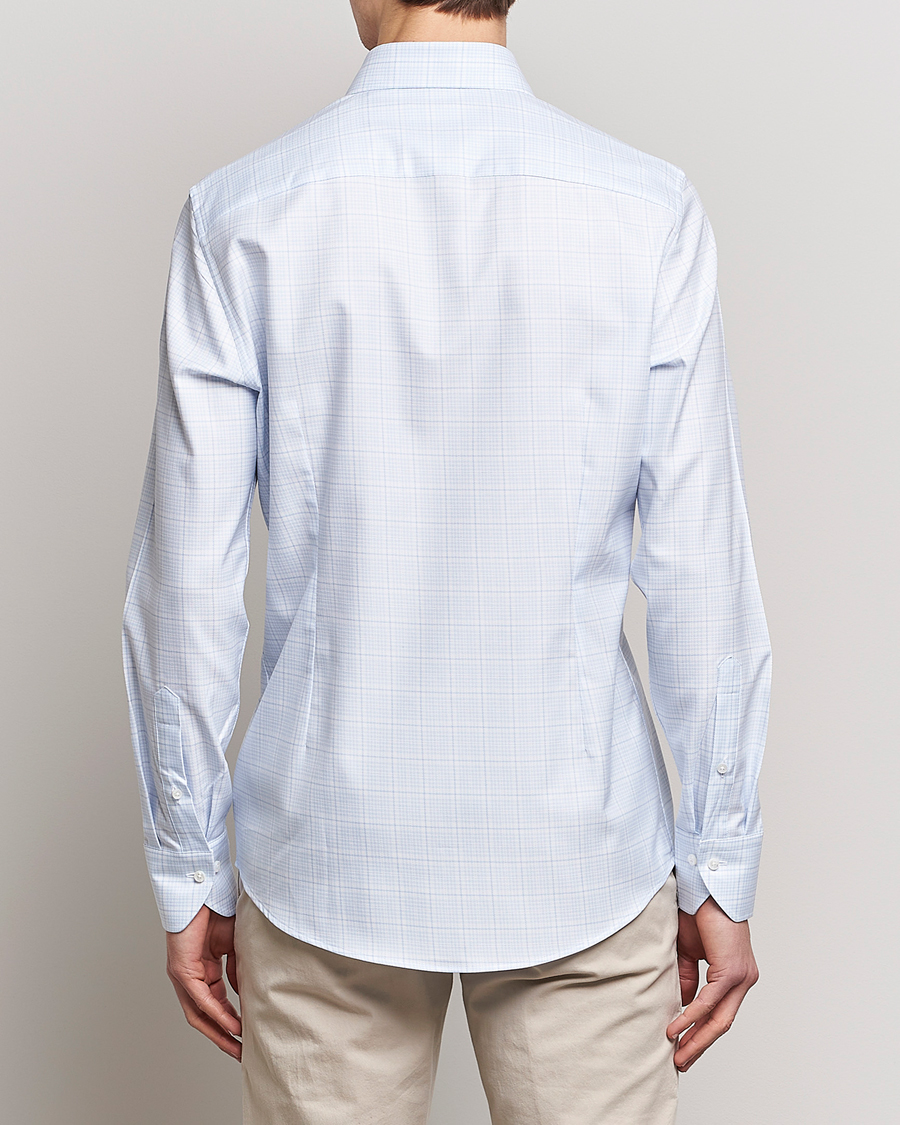 Hombres | Camisas | Stenströms | Slimline Multicheck Cut Away Shirt Light Blue