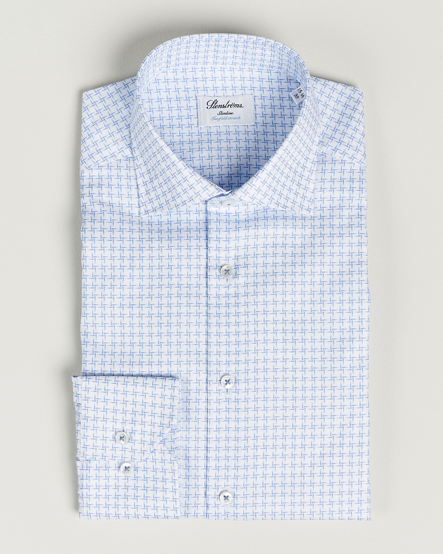 Hombres | Camisas | Stenströms | Slimline Cut Away Micro Print Shirt Blue