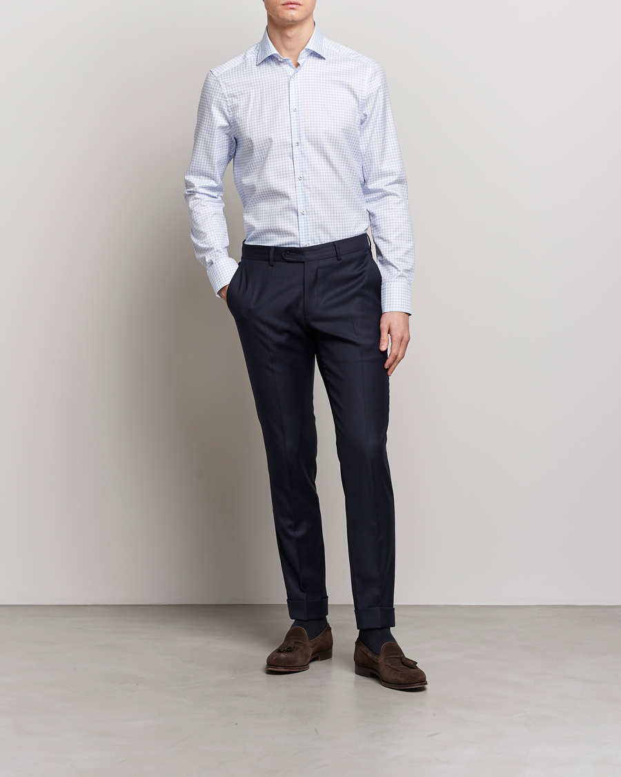 Hombres | Camisas | Stenströms | Slimline Cut Away Micro Print Shirt Blue