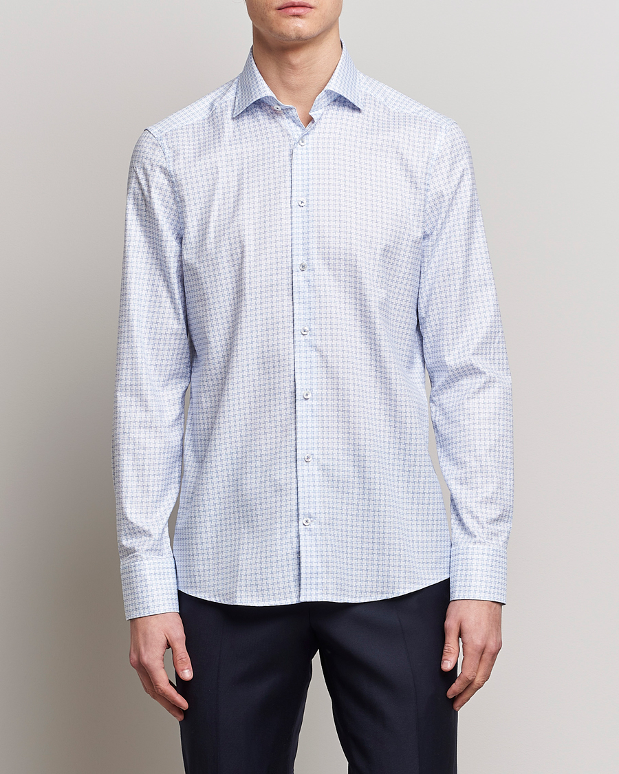 Hombres | Camisas | Stenströms | Slimline Cut Away Micro Print Shirt Blue