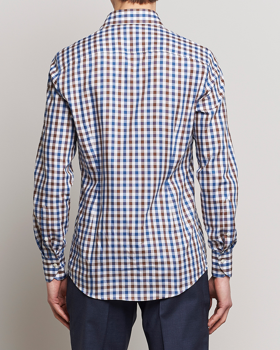 Hombres | Camisas | Stenströms | Slimline Cut Away Gingham Shirt Brown/Blue
