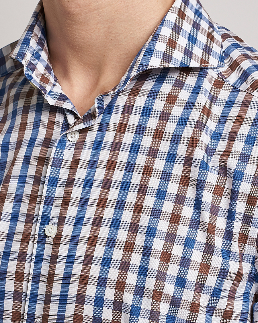 Hombres | Camisas | Stenströms | Slimline Cut Away Gingham Shirt Brown/Blue