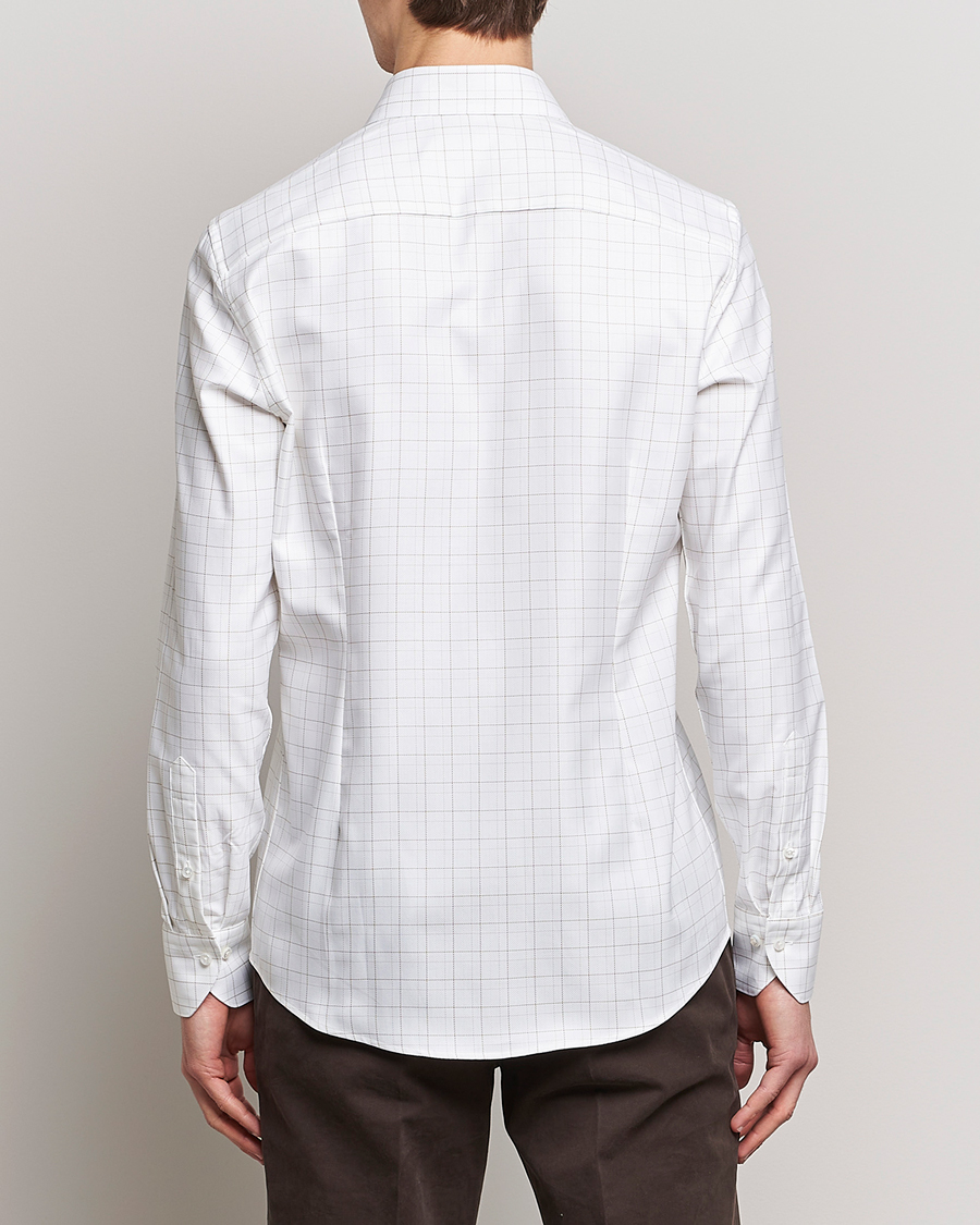 Hombres | Camisas | Stenströms | Slimline Cut Away Windowpane Shirt White/Beige
