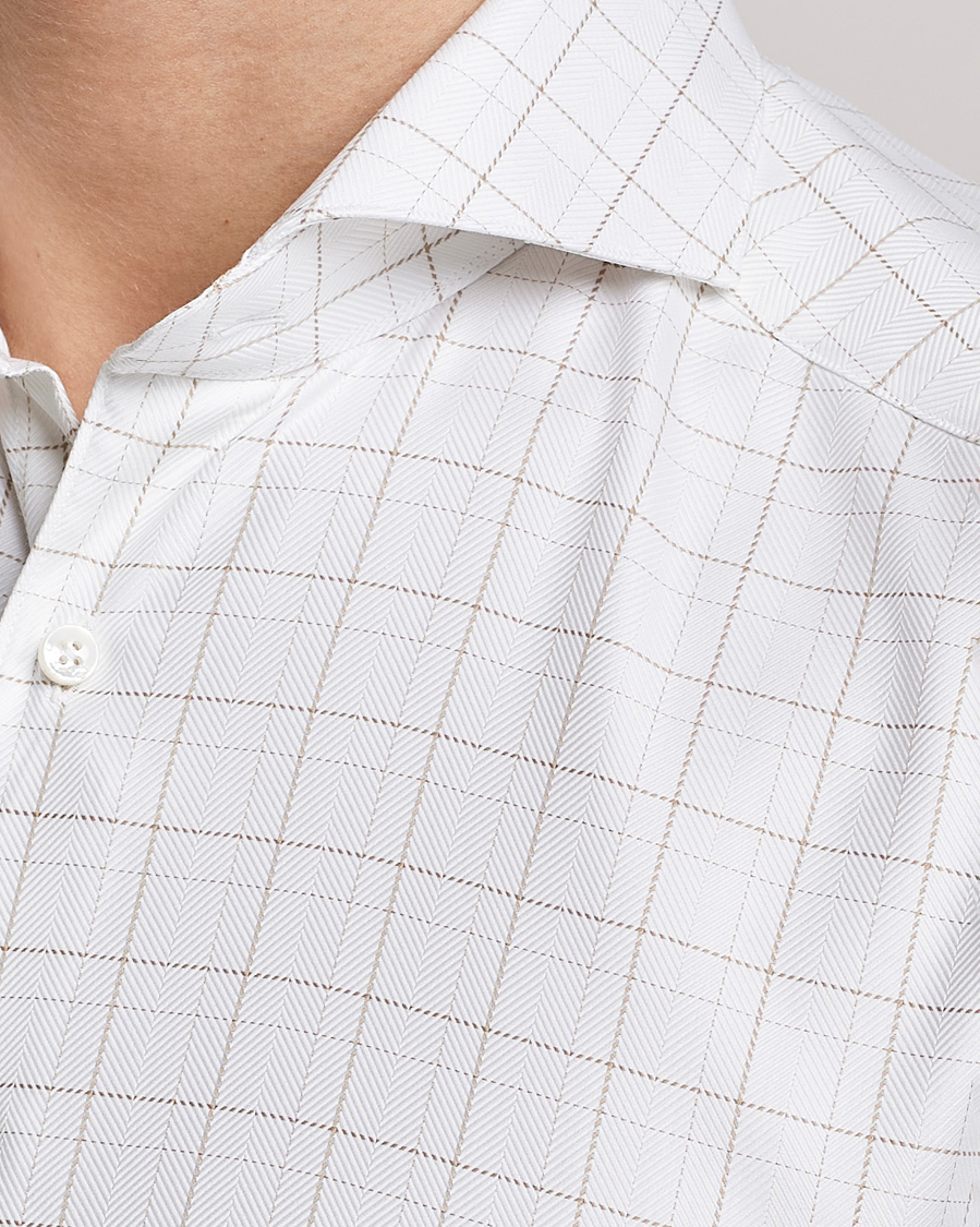 Hombres | Camisas | Stenströms | Slimline Cut Away Windowpane Shirt White/Beige