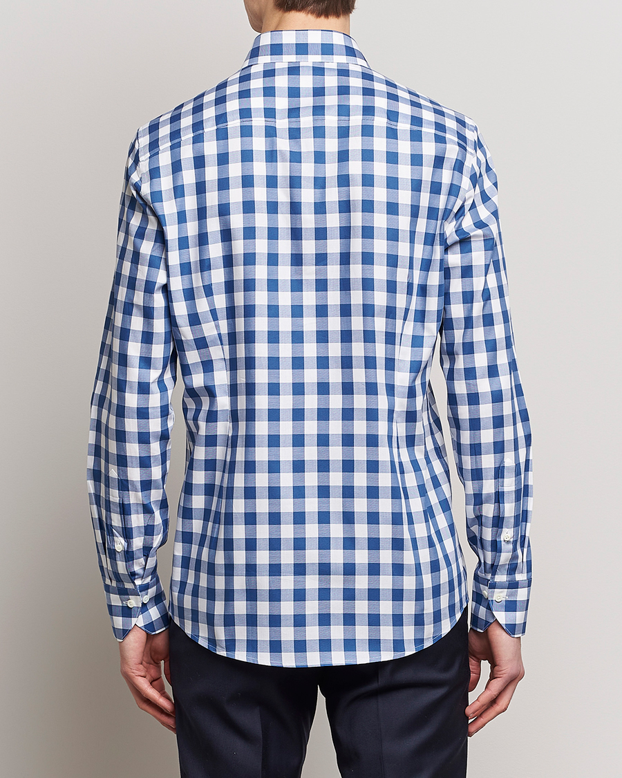 Hombres | Camisas | Stenströms | Slimline Cut Away Large Gingham Shirt Blue