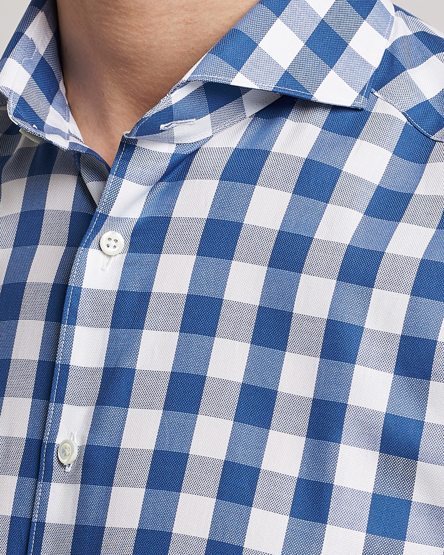 Hombres | Camisas | Stenströms | Slimline Cut Away Large Gingham Shirt Blue