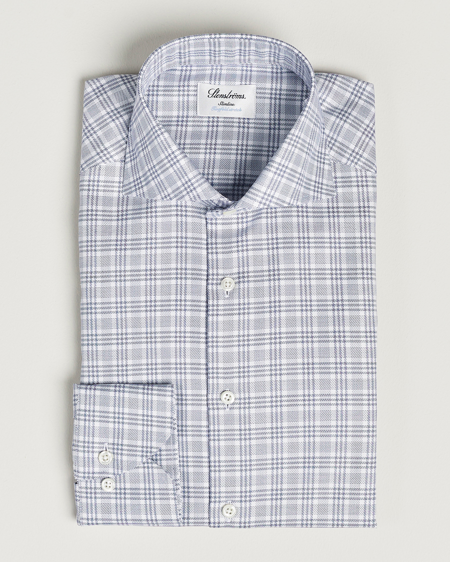 Hombres | Camisas | Stenströms | Slimline Cut Away Multicheck Shirt Blue