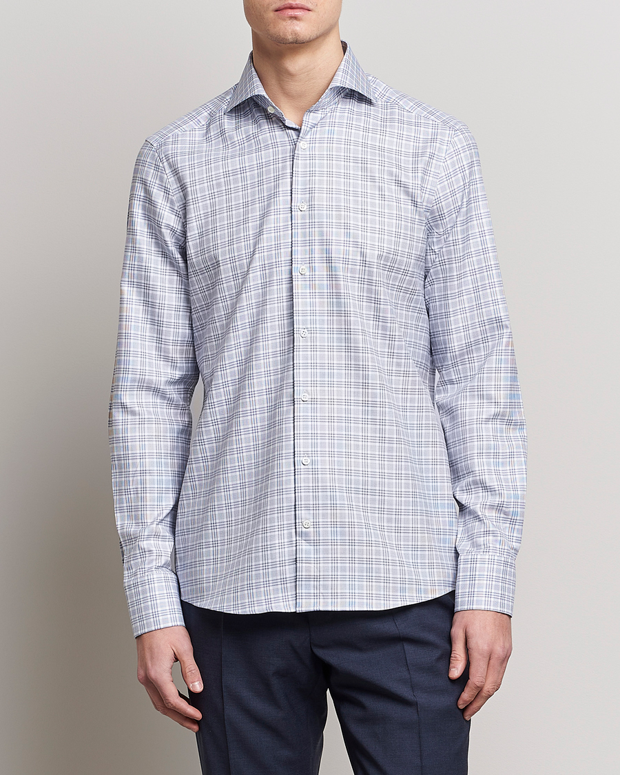 Hombres | Camisas | Stenströms | Slimline Cut Away Multicheck Shirt Blue