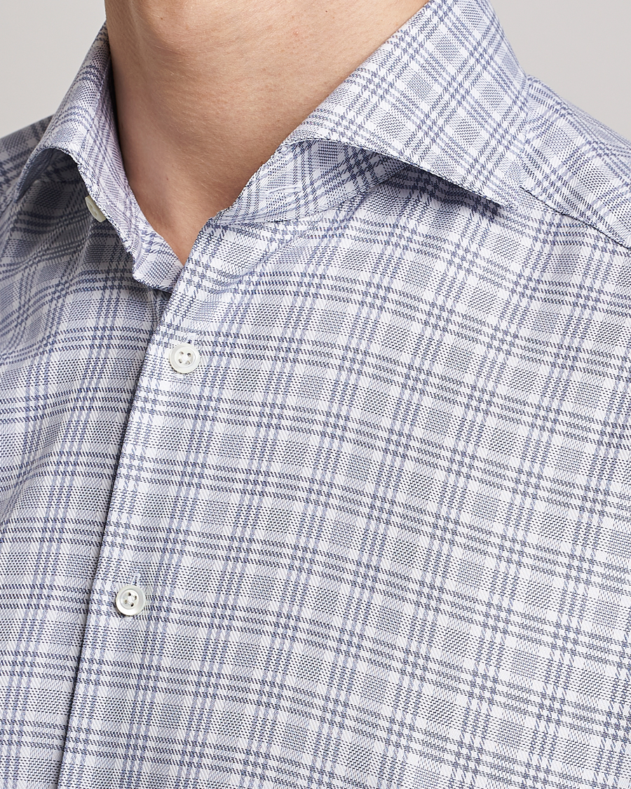 Hombres | Camisas | Stenströms | Slimline Cut Away Multicheck Shirt Blue