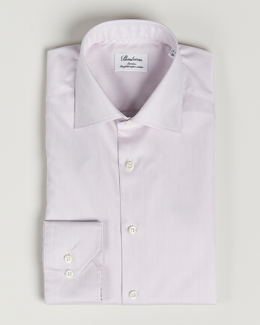 Hombres | Camisas | Stenströms | Slimline Cut Away Thin Stripe Shirt Purple