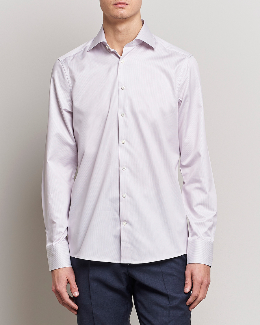 Hombres | Camisas | Stenströms | Slimline Cut Away Thin Stripe Shirt Purple