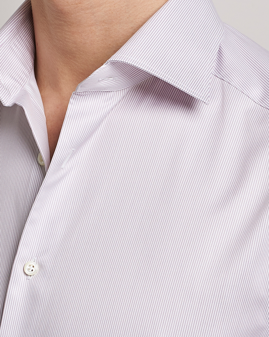 Hombres | Camisas | Stenströms | Slimline Cut Away Thin Stripe Shirt Purple
