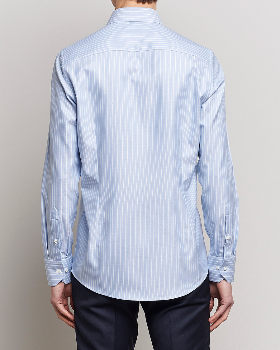 Hombres | Camisas | Stenströms | Slimline Cut Away Herringbone Striped Shirt Blue