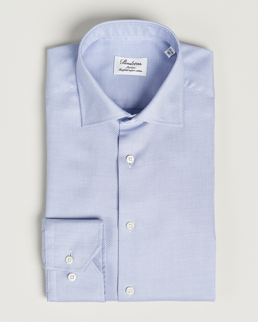 Hombres | Camisas | Stenströms | Slimline Cut Away Woven Structure Shirt Blue