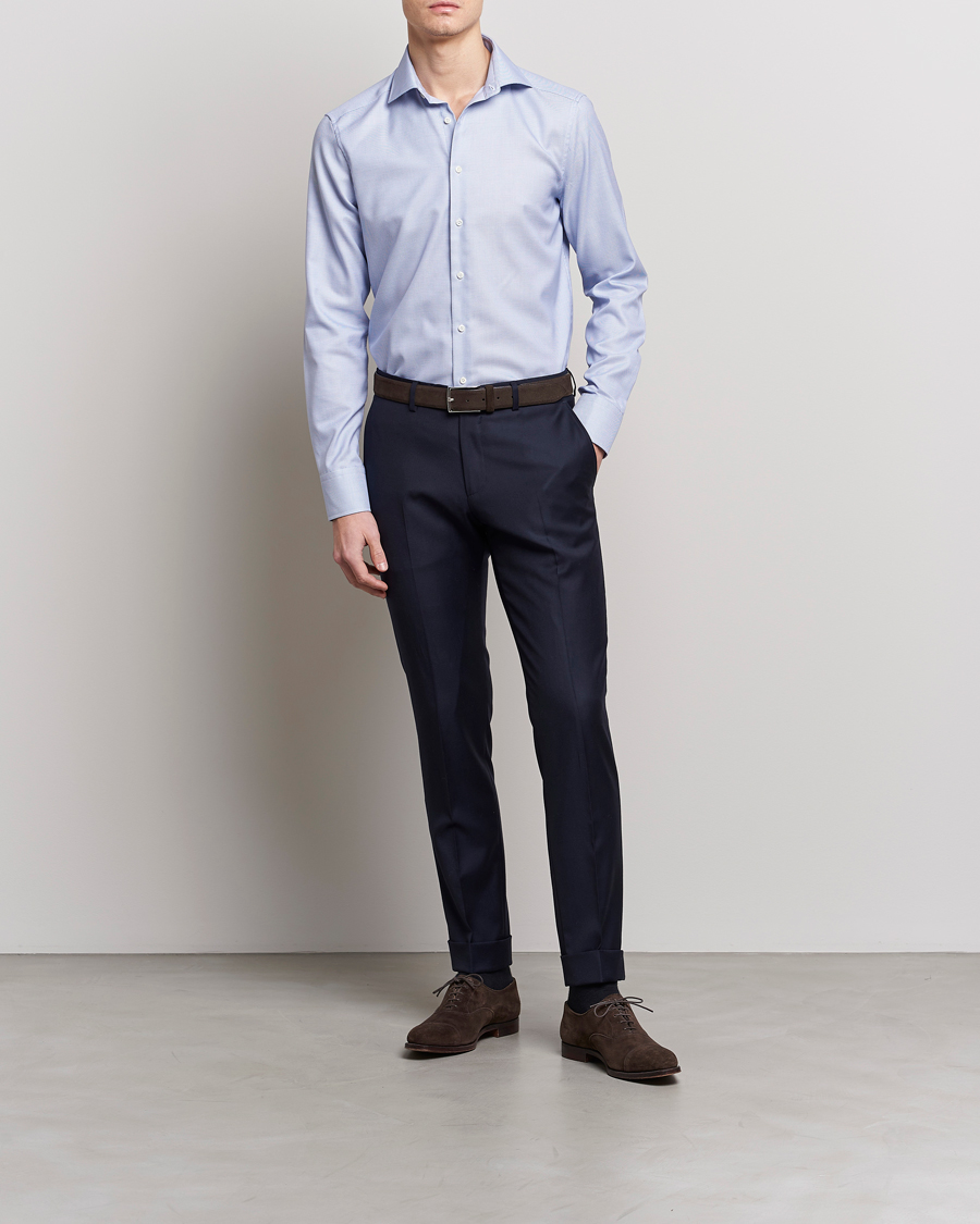 Hombres | Camisas | Stenströms | Slimline Cut Away Woven Structure Shirt Blue