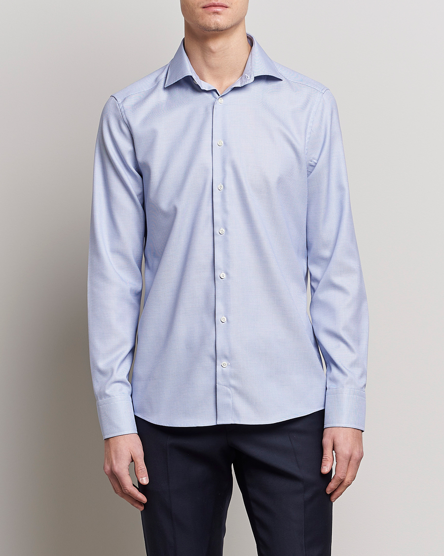 Hombres | Camisas | Stenströms | Slimline Cut Away Woven Structure Shirt Blue