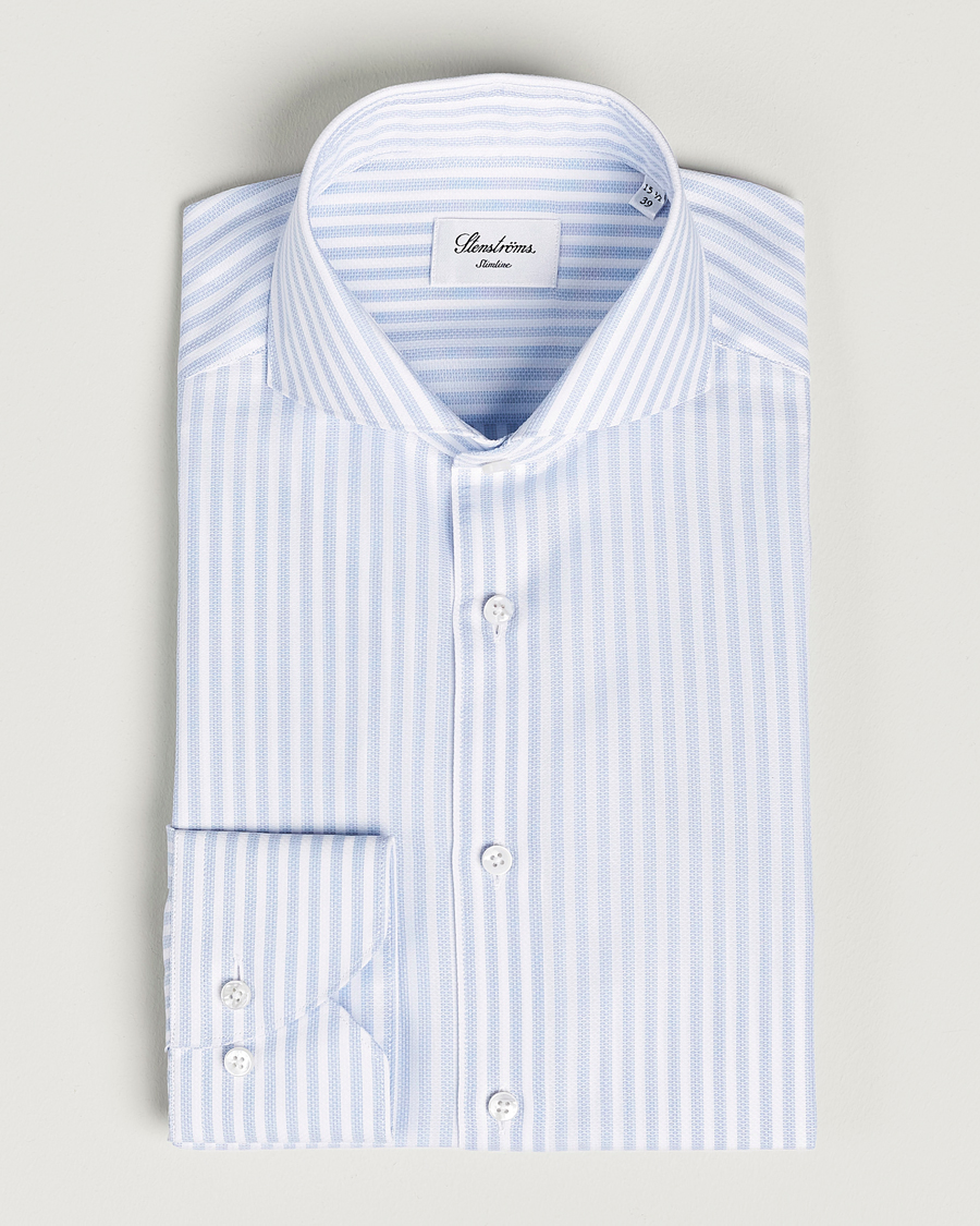 Hombres | Camisas | Stenströms | Slimline Cut Away Structure Striped Shirt Blue