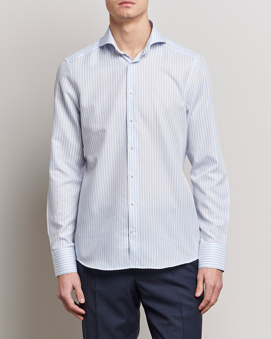 Hombres | Camisas | Stenströms | Slimline Cut Away Structure Striped Shirt Blue
