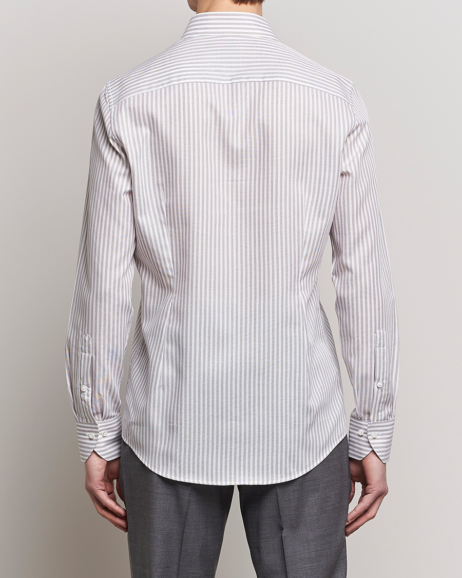 Hombres | Camisas | Stenströms | Slimline Cut Away Structure Striped Shirt Brown