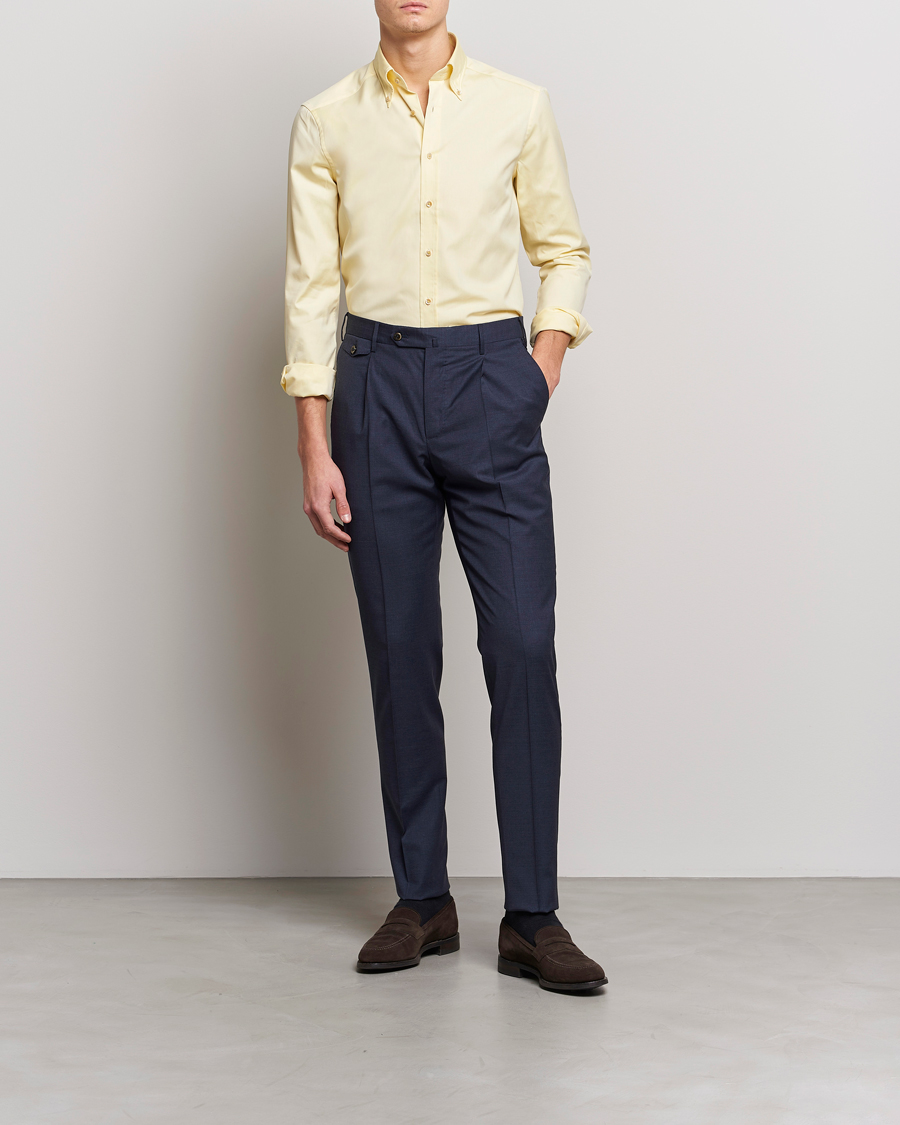 Hombres | Camisas | Stenströms | Slimline Button Down Pinpoint Oxford Shirt Yellow
