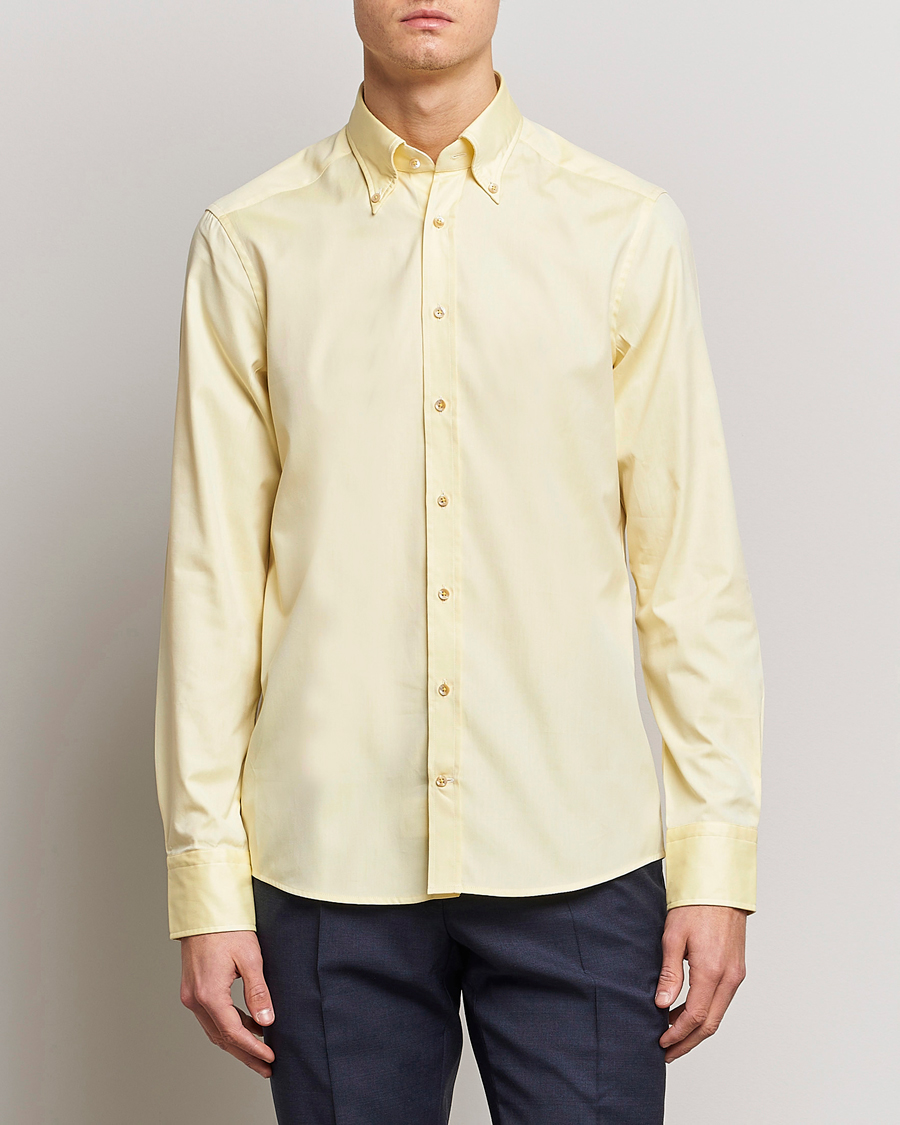 Hombres | Camisas | Stenströms | Slimline Button Down Pinpoint Oxford Shirt Yellow