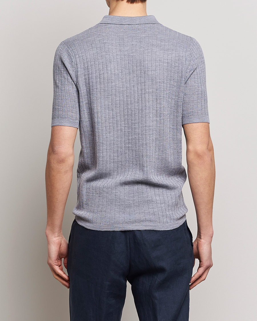 Hombres | Polos | Stenströms | Merino/Lyocell Ribbed Open Collar Polo Grey