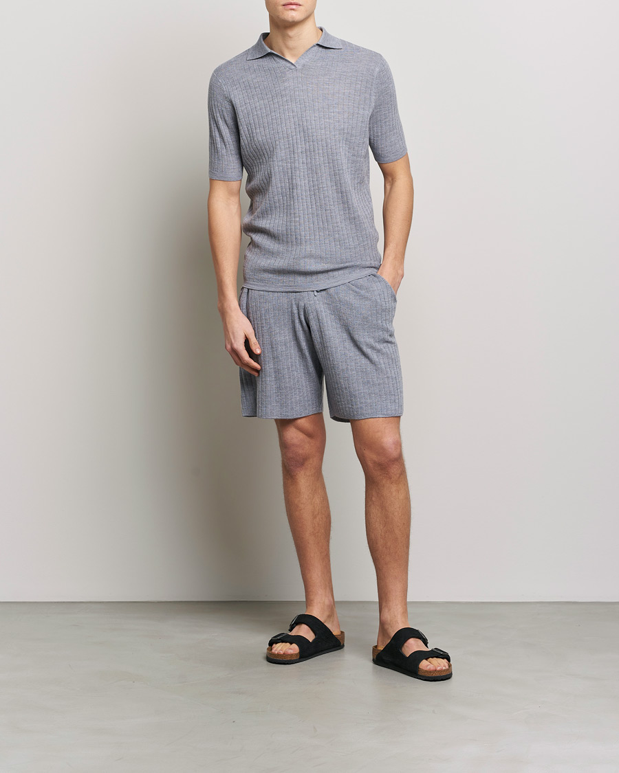 Hombres | Pantalones cortos | Stenströms | Merino/Lyocell Ribbed Shorts Grey