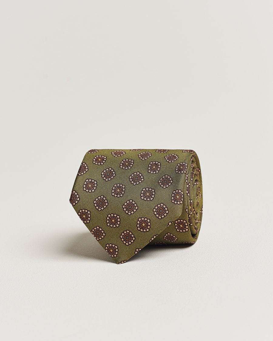 Hombres | Stenströms Printed Silk Tie Green | Stenströms | Printed Silk Tie Green