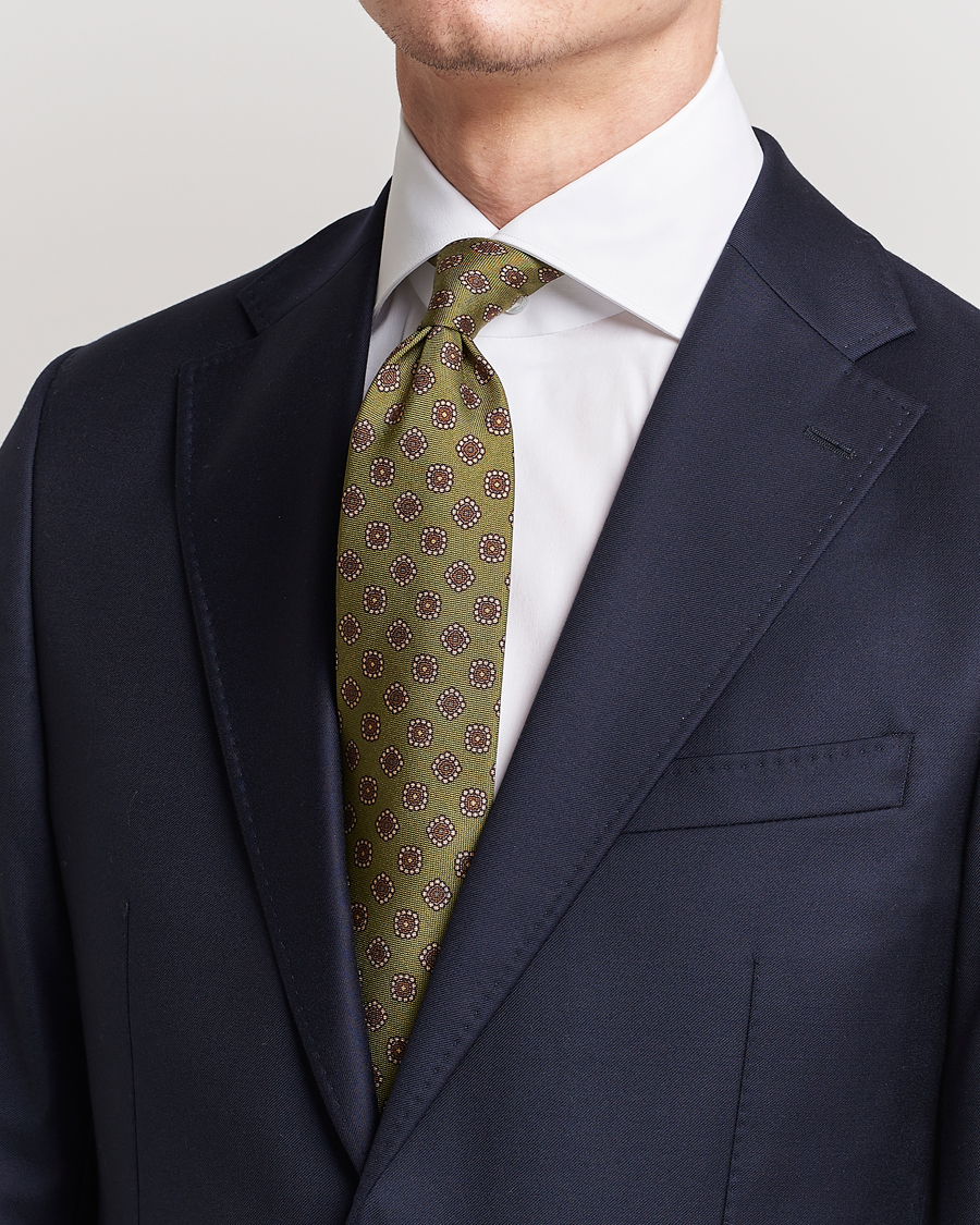 Hombres | Stenströms Printed Silk Tie Green | Stenströms | Printed Silk Tie Green