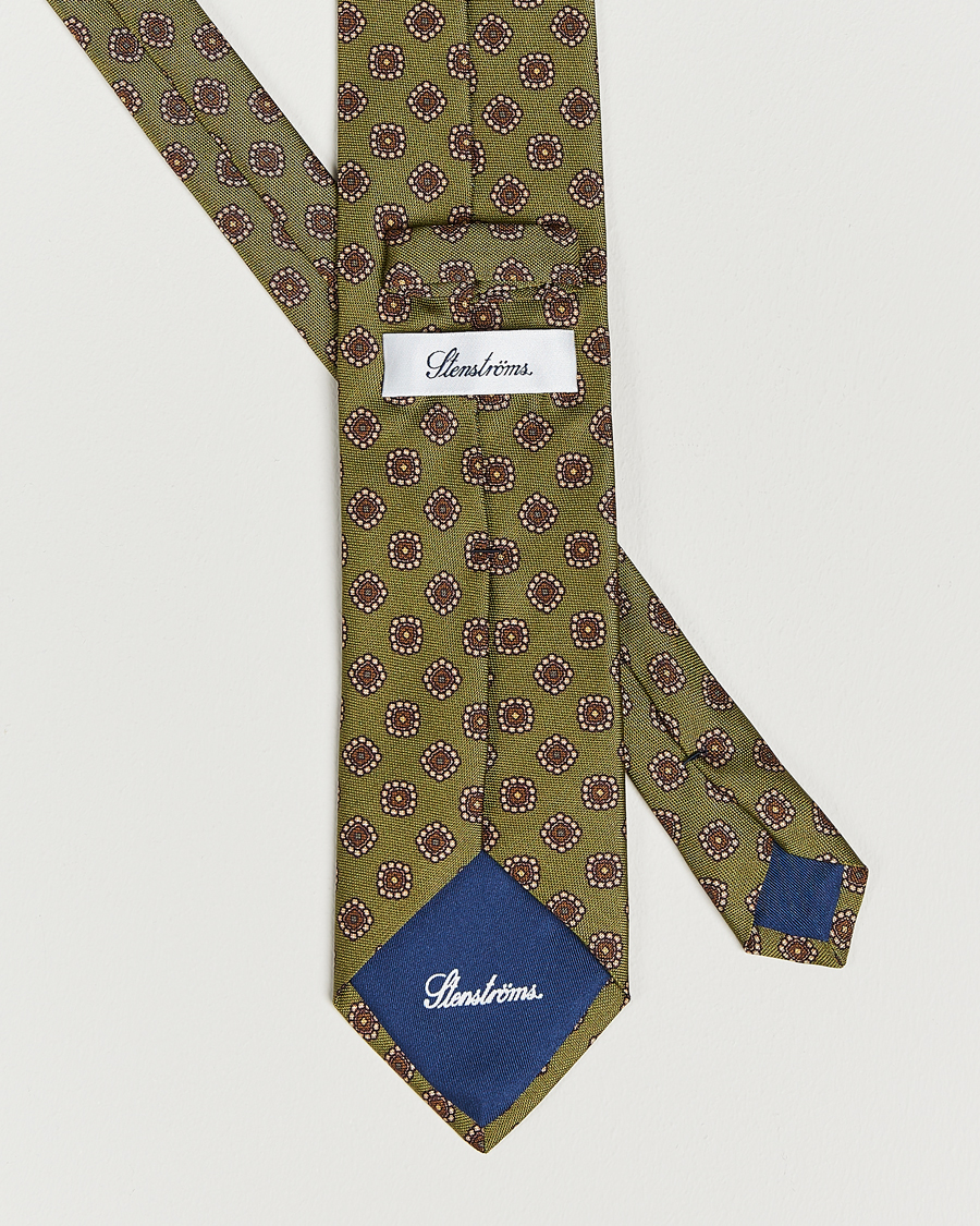 Hombres | Stenströms Printed Silk Tie Green | Stenströms | Printed Silk Tie Green